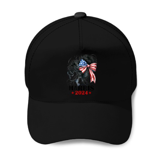Kamala Harris 2024 American Flag Messy Bun Girl Su Baseball Caps