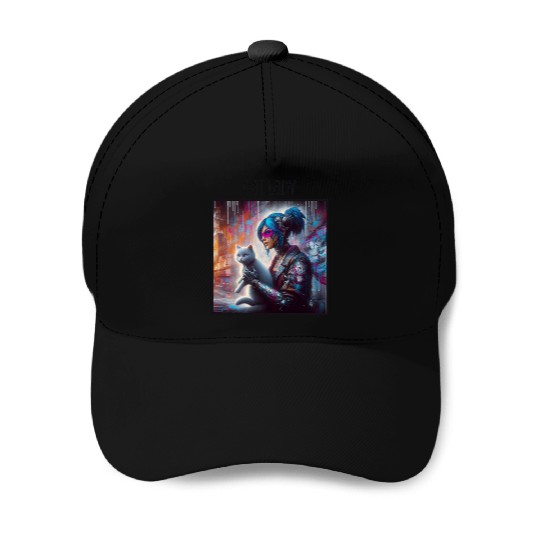 Cat Lady (Cyberpunk) Street Art v1 Baseball Caps