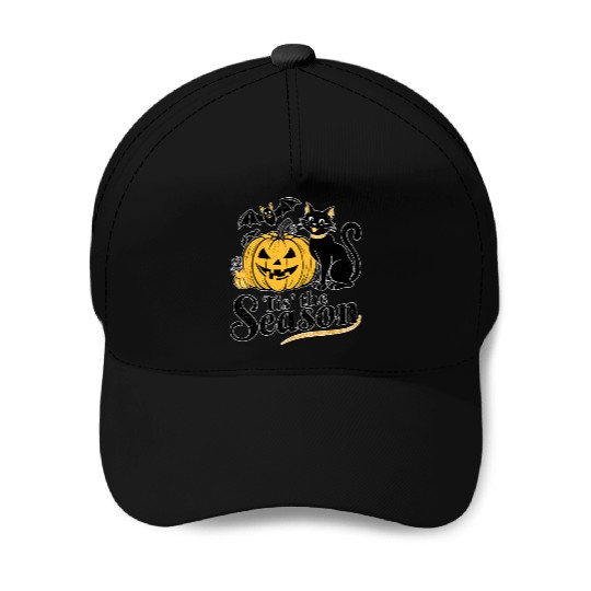 Tis the season Halloween bats pumpkin fall funny Baseball Caps