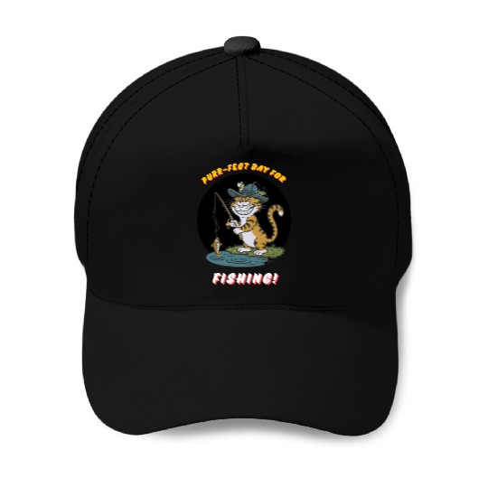 cool fishing cat funny design Baseball Caps