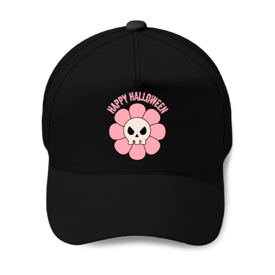 happy halloween flower skull pink and cute Baseball Caps
