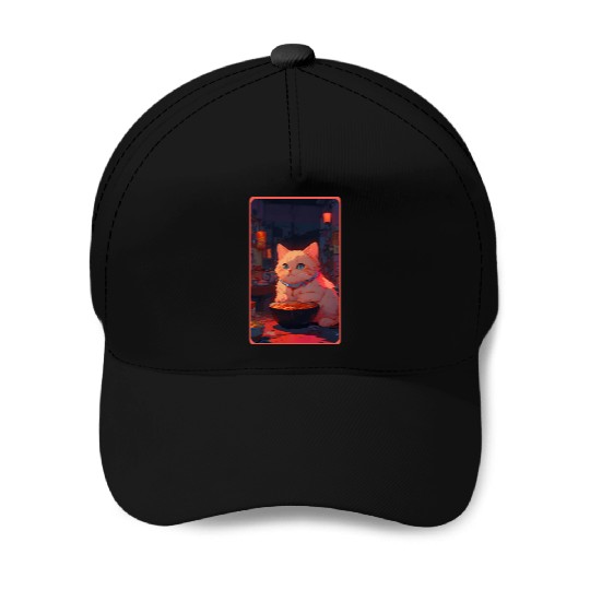 Anime Cute Cat Eating Ramen Baseball Caps