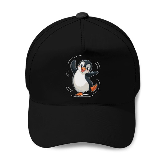 Happy Dancing Penguin Cartoon Illustration Baseball Caps