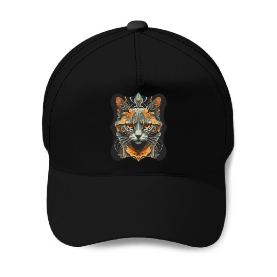 Elegant stylish black and gold cat face Baseball Caps
