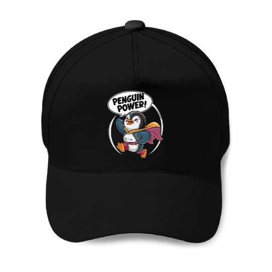 Penguin Power Superhero Fun Graphic Baseball Caps