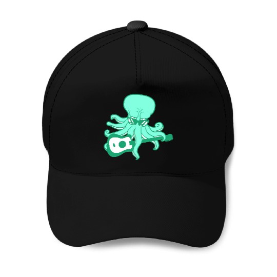Cool Octopus Kraken Squid Plays Guitar Guitarist Baseball Caps