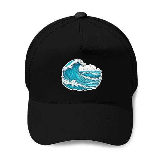 Serene Blue Ocean Waves Baseball Caps