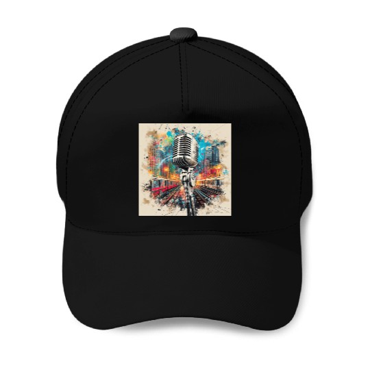 NYC Microphone AT Subway Baseball Caps