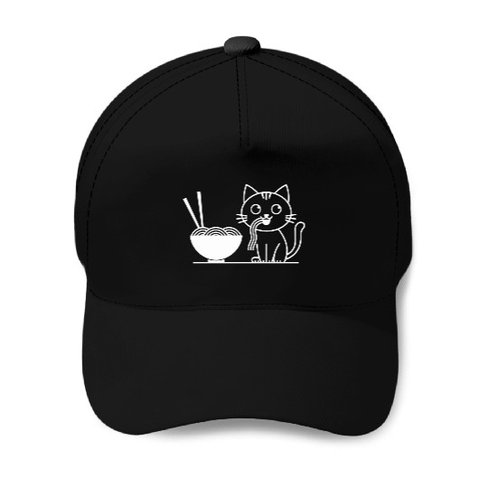 Cute Cat Eating Ramen Kawaii Food Design Baseball Caps