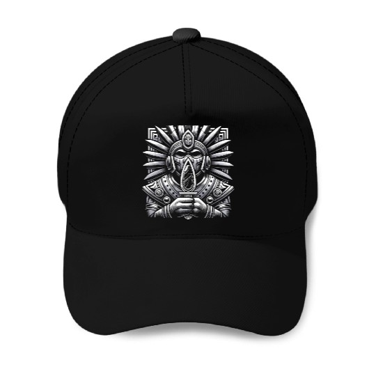 Aztec Warrior Mask with Tribal Art and Ancient Baseball Caps