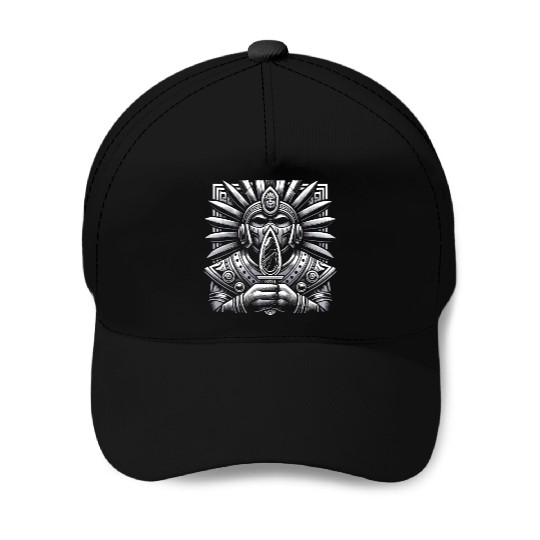 Aztec Warrior Mask with Tribal Art and Ancient Baseball Caps