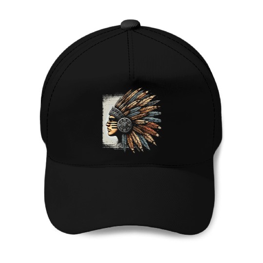 Aztec Warrior Mask with Tribal Art and Ancient Baseball Caps