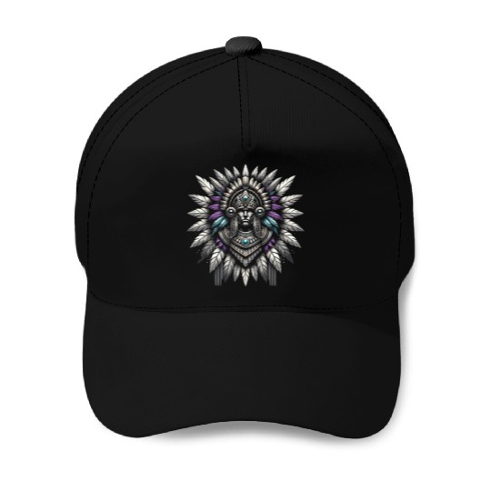 Aztec Warrior Mask with Tribal Art and Ancient Baseball Caps