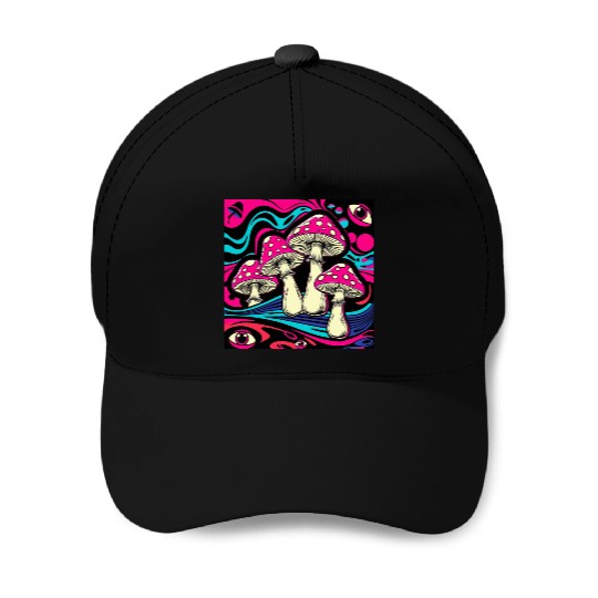 Psychedelic Shrooms: Neon Fungi Fantasy Baseball Caps