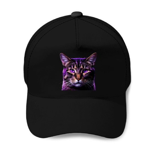 Vivid Lilac-Eyed Tabby Cat Portrait Baseball Caps
