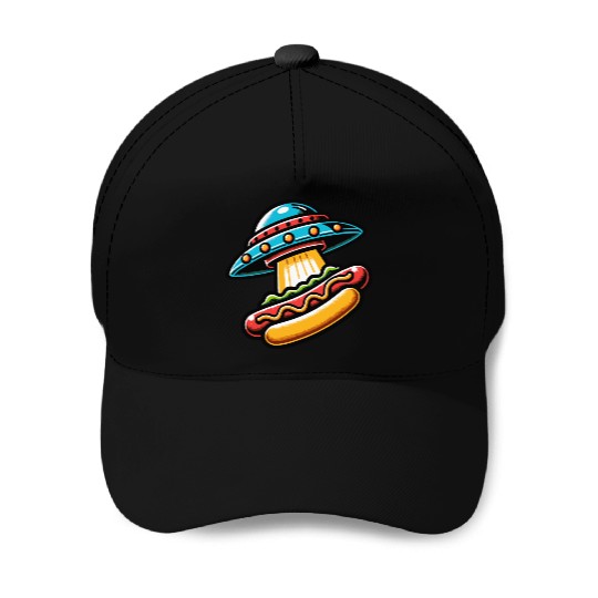 UFO HotDog Abduction Baseball Caps