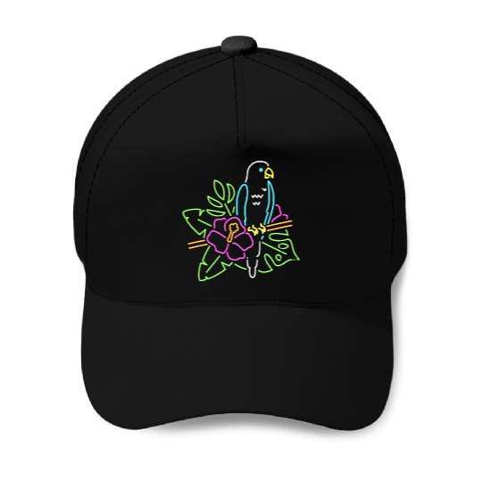 Neon Tropical Parrot with Hibiscus Flower - Colorf Baseball Caps
