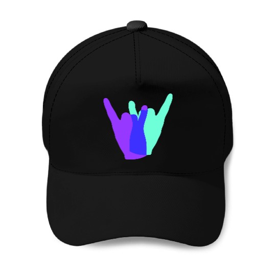 Two heavy metal hard rock horn finger hand gesture Baseball Caps