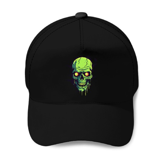 Crack in a Wall: Green Skull Baseball Caps