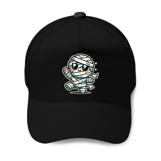 Adorable Kawaii Mummy Running Halloween Fun Design Baseball Caps