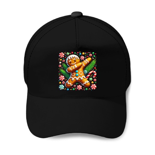Dabbing Gingerbread Cookie Christmas Fun Baseball Caps