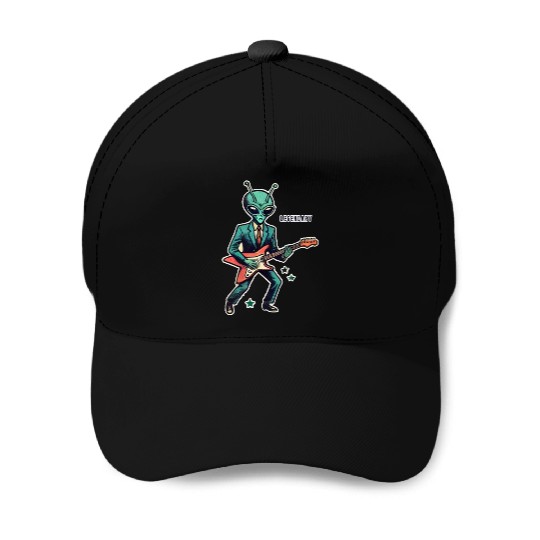 Vintage Cartoon Alien Rockstar in Cosmic Performan Baseball Caps