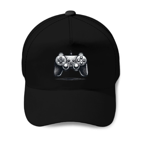Gamer Controller Cartoon Charcoal Gaming Art Baseball Caps