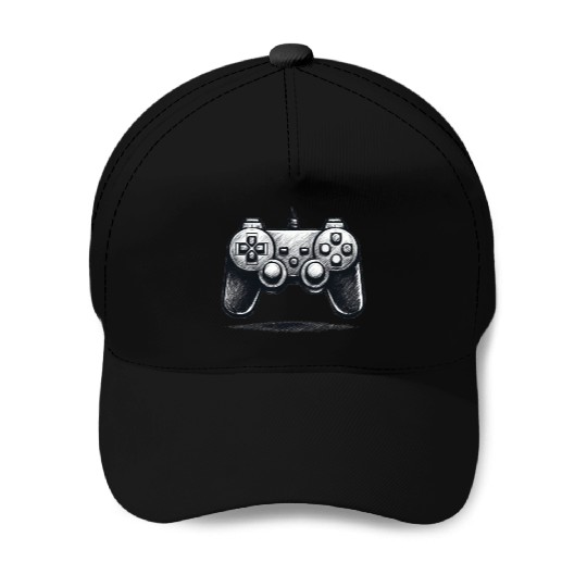 Gamer Controller Cartoon Charcoal Gaming Art Baseball Caps