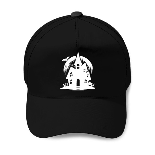 Bat Full Moon Haunted House Halloween Tattoo Baseball Caps
