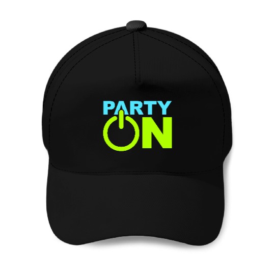 Party On Play Icon Switch Techno DJ Music Symbol Baseball Caps