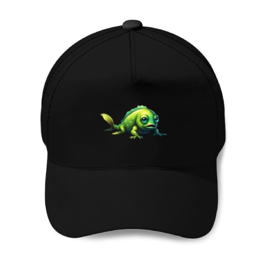 Monster Fish Green Color Crawling on the Seabed Baseball Caps