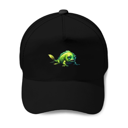Monster Fish Green Color Crawling on the Seabed Baseball Caps