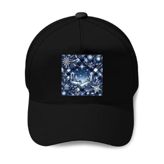 flannel blue and white christmas Baseball Caps