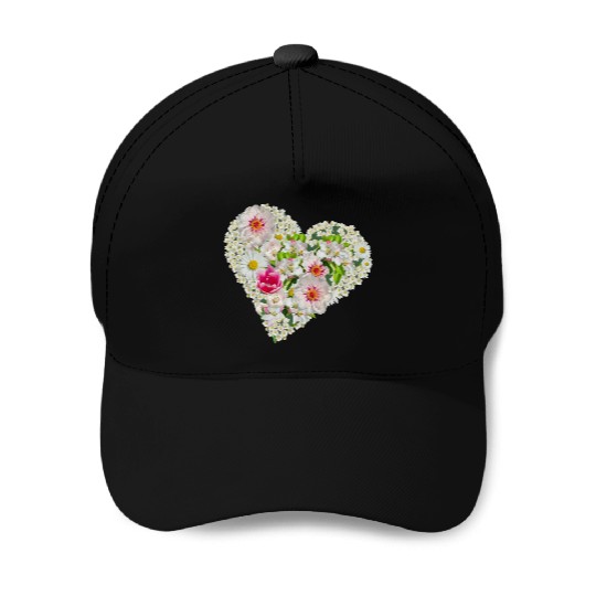 heart of flowers blossoms daisy tulip pink peony Baseball Caps