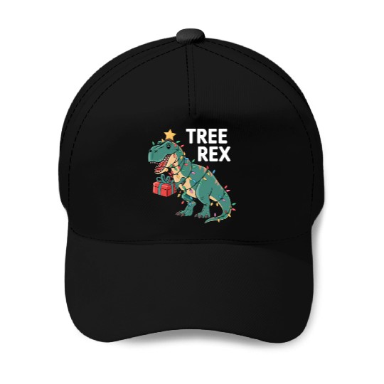 Dinosaur Christmas Tree Rex Pajamas Xmas Lights Baseball Caps