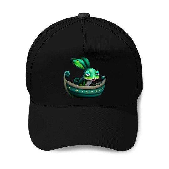 Green Rabbit in a Green Boat Baseball Caps
