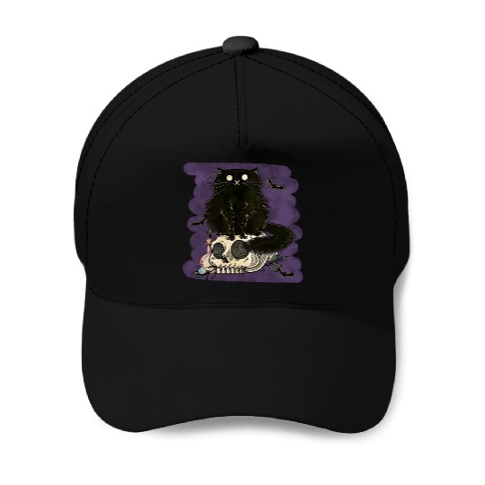 Cat and it's skull halloween Baseball Caps
