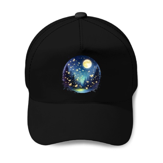 Moonlit Fireflies Baseball Caps