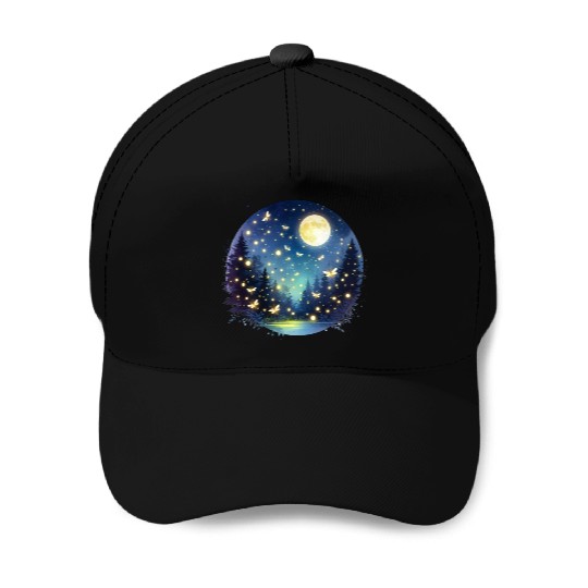 Moonlit Fireflies Baseball Caps