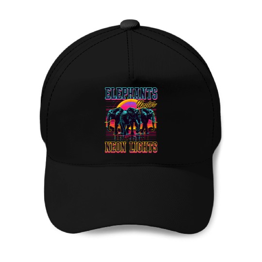 Elephant Elephants Under Neon Lights Baseball Caps