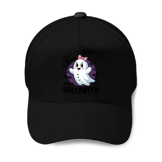 Spooky Cute: Ghost with Bow Baseball Caps