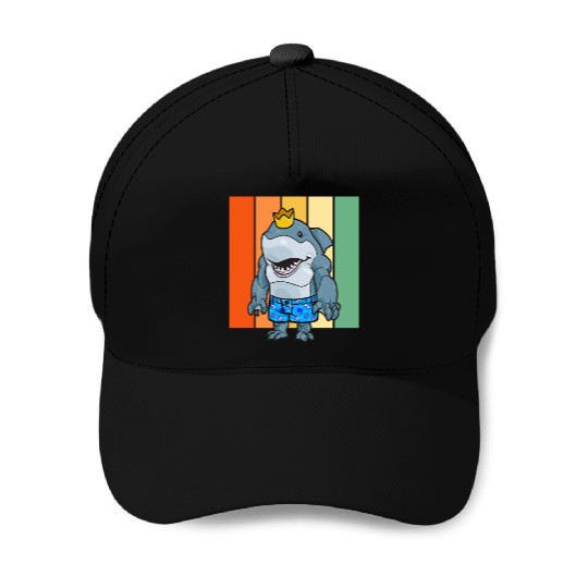 Royal Wave Rider: Adorable Crowned Shark in Baseball Caps