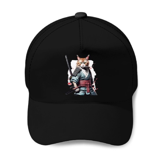 Fearless Samurai Cat Baseball Caps