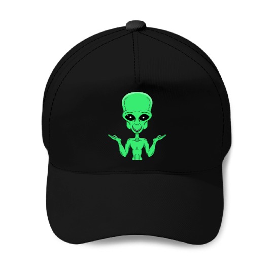 A Green Alien in Doubt Baseball Caps