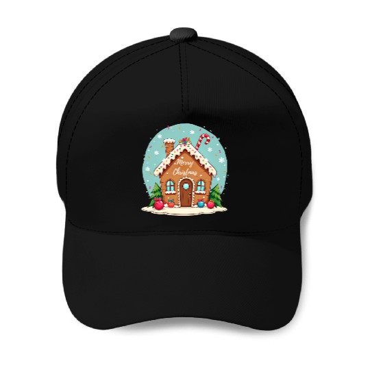 Cute Gingerbread House Merry Christmas Design Baseball Caps