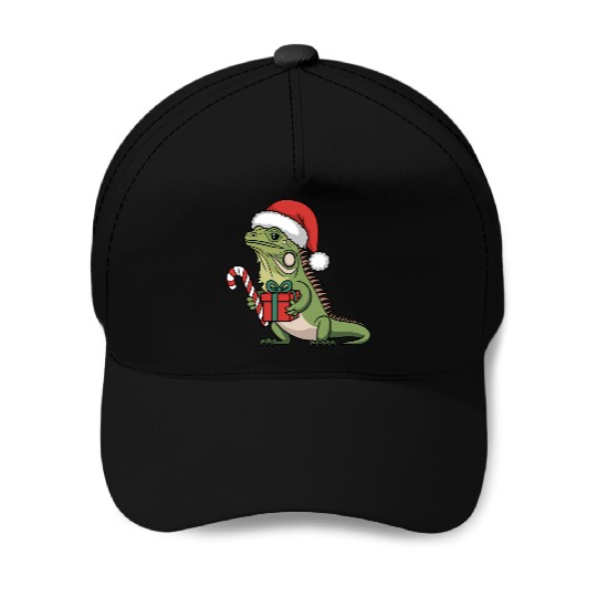 Christmas Iguana Present Candy Cane Santa Hat Baseball Caps
