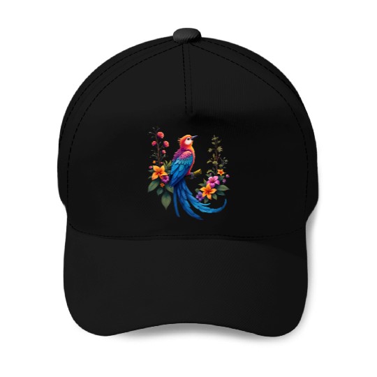 Fantastical Bird Of Paradise Painting Baseball Caps