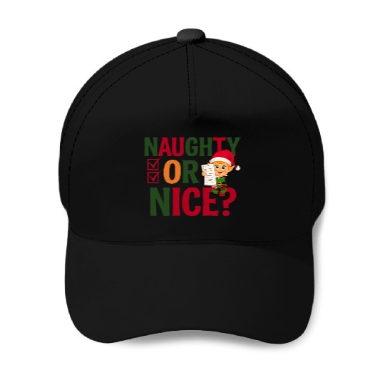 Naughty or Nice Elf Checklist Christmas Fun Baseball Caps