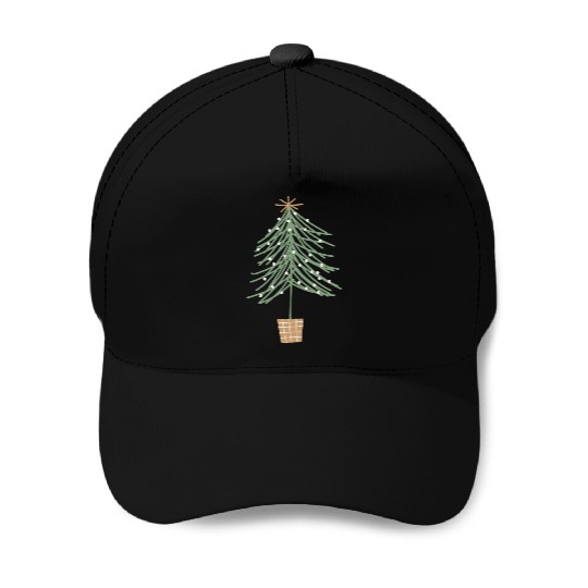 Snowy Christmas Tree with Star  Baseball Caps
