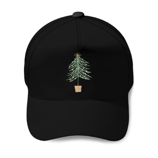 Snowy Christmas Tree with Star  Baseball Caps